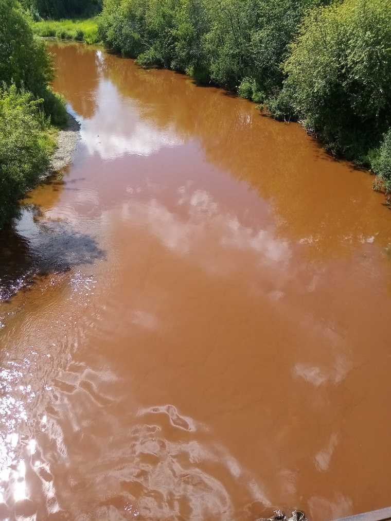 В Пермском крае река окрасилась в коричневый цвет. Фото